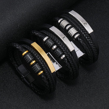 Handcrafted Rope Leather Wristband for Men